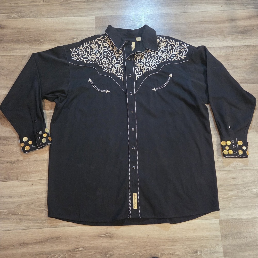 Larry Mahan Mens 2XL Black Western Rodeo Pearl Button Down Shirt CUSTOMIZED READ